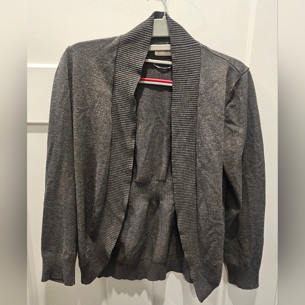 Faded Glory Open Front Cardigan Women’s S Gray Lightweight Knit Sweater